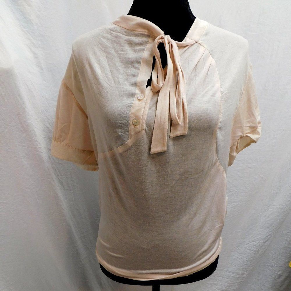 Eryn Brinie Collection XS Pale pink Assym Henley Tie Neck Blouse NEW